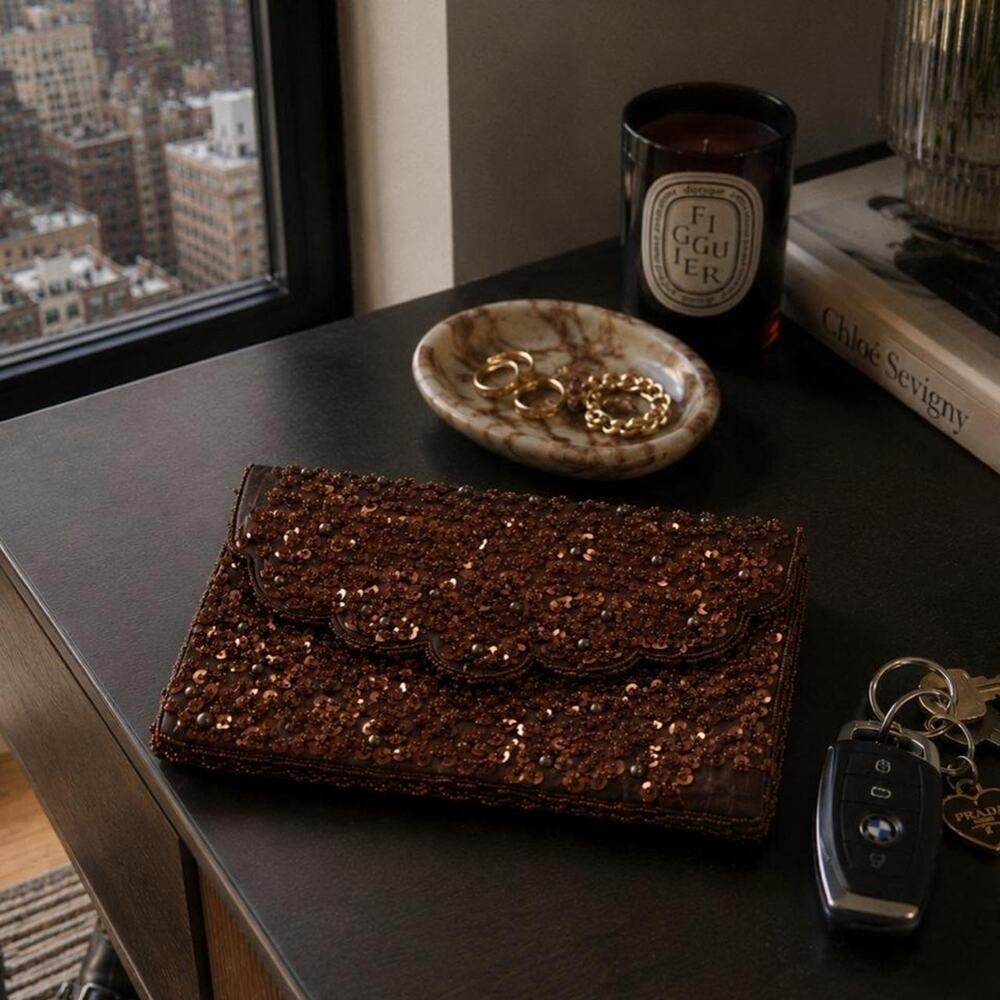 Monsoon Bronze Beaded Sequin Clutch